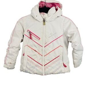 Obermeyer Girls White Retro Y2K Pink Ski Snowboard Jacket I Grow System Size 4